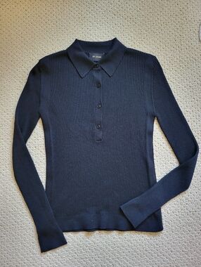 St. John Black Long Sleeve Button-Down Polo Top